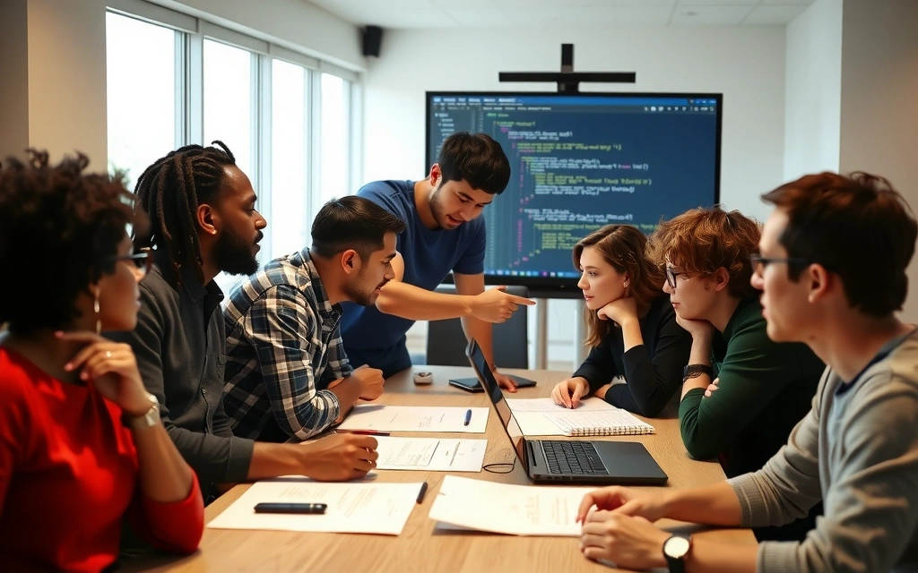 Modern office space with creative professionals collaborating