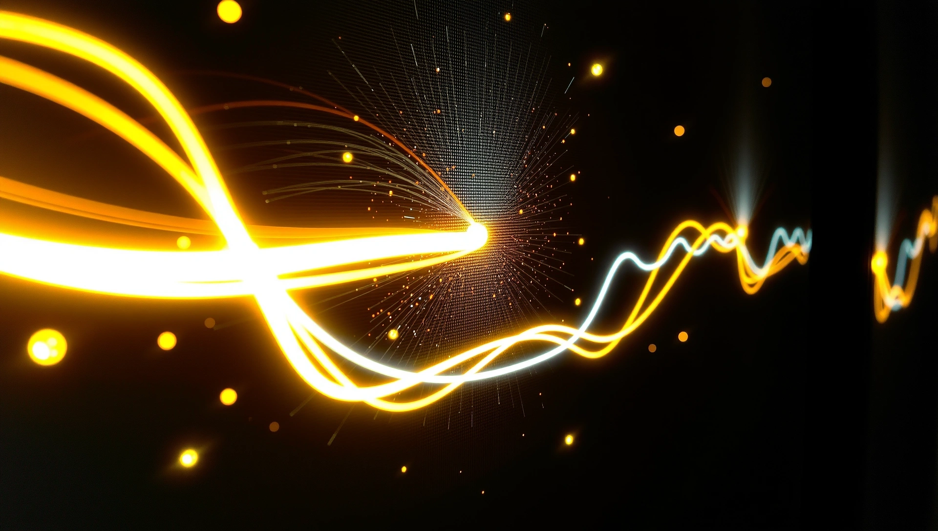 Digital masterpiece being crafted with abstract lines and glowing particles