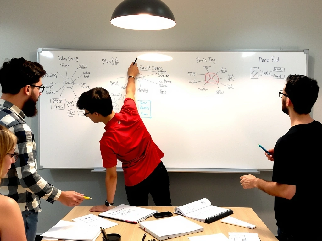 Creative team brainstorming logo ideas and brand identity concepts