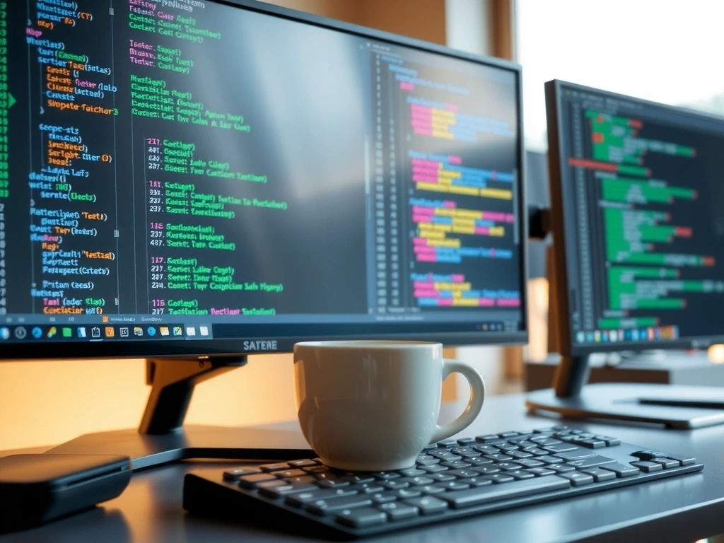 Developer working on code with multiple screens showing various programming languages