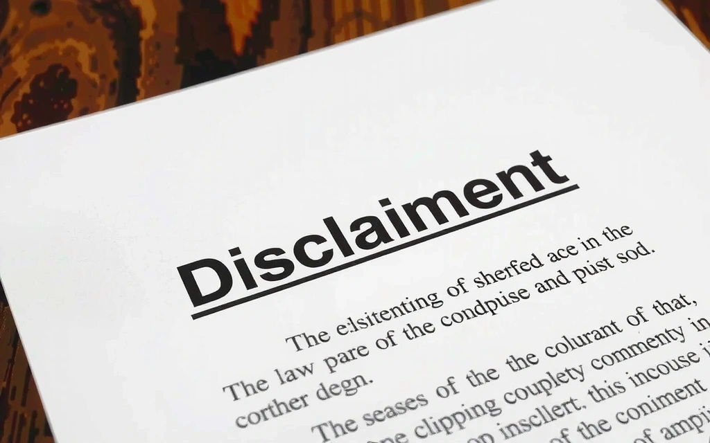 Legal document with disclaimer text
