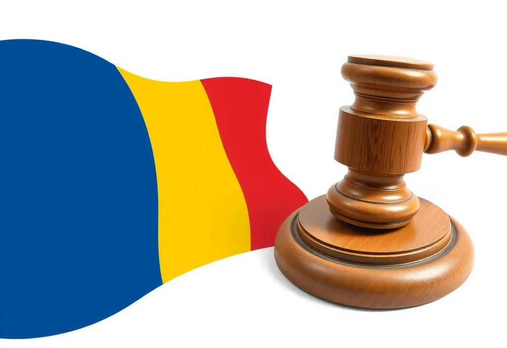 Romanian flag and legal gavel